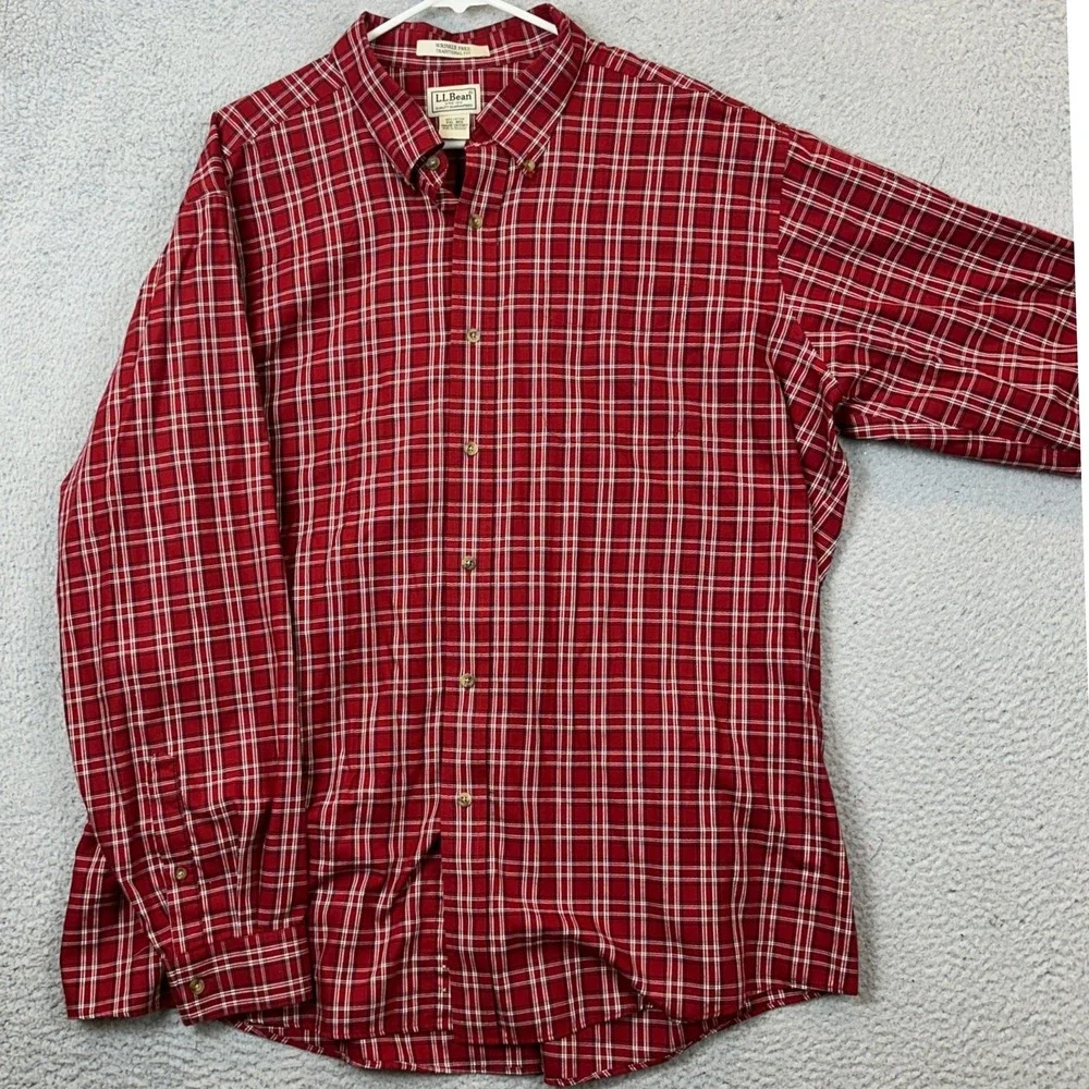 L.L. Bean Shirt Mens 2XL Traditional Fit Red Plaid Button-Down Long Sleeve EUC